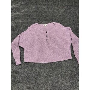 American Eagle Womens Medium Cropped Henley Sweater‎ Knit Purple Lavender Button